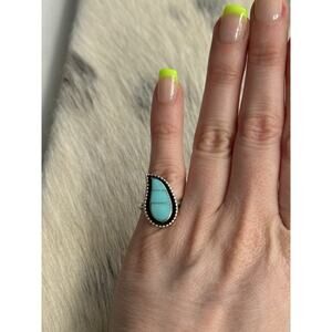 Zuni Sterling Silver Blue Turquoise Inlay Inlaid Tear Drop Ring Signed D. L~Sz 5